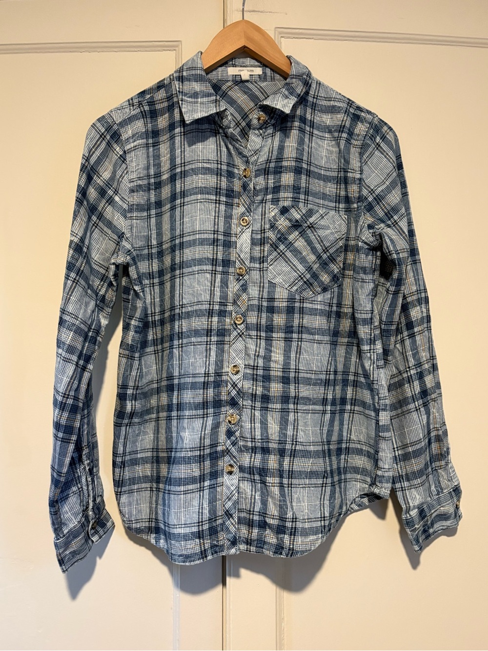 Maurice’s Blue, Yellow and White Plaid Flannel Shirt